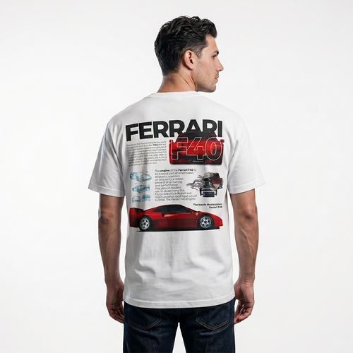 Ferrari F40 Heritage Tee — Retro Spec-Sheet Supercar Graphic